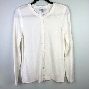 Croft & Barrow Ivory White Button Down Cardigan Sweater Long Sleeve Womens S EUC